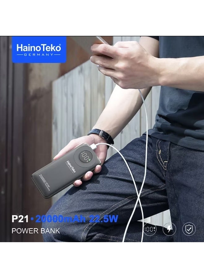 HainoTeko Germany HainoTeko P21 20000mAh Portable Power Bank with 22.5W Fast Charging, LED Display - Image 2